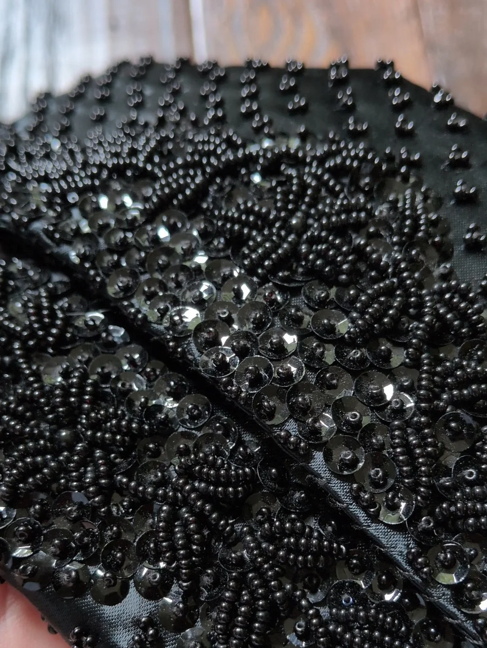 VINTAGE Black Beaded Satin Fold-Over Clutch Purse by Grande Maison Blanche
